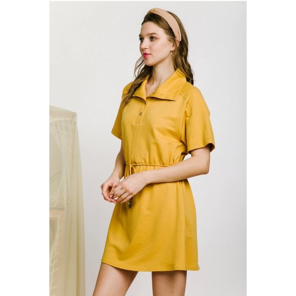 High Neck Collared Buttoned and Belted Formal Office Dress - Picture 7 of 7